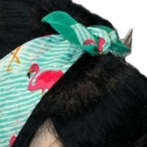 Flamingo and Stripes Retro Bandana Tie Headband - Picture 10 of 13